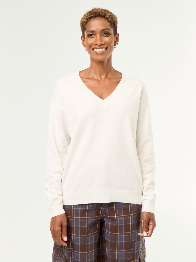 Maglione leggero con scollo a V Bianco - Kiabi