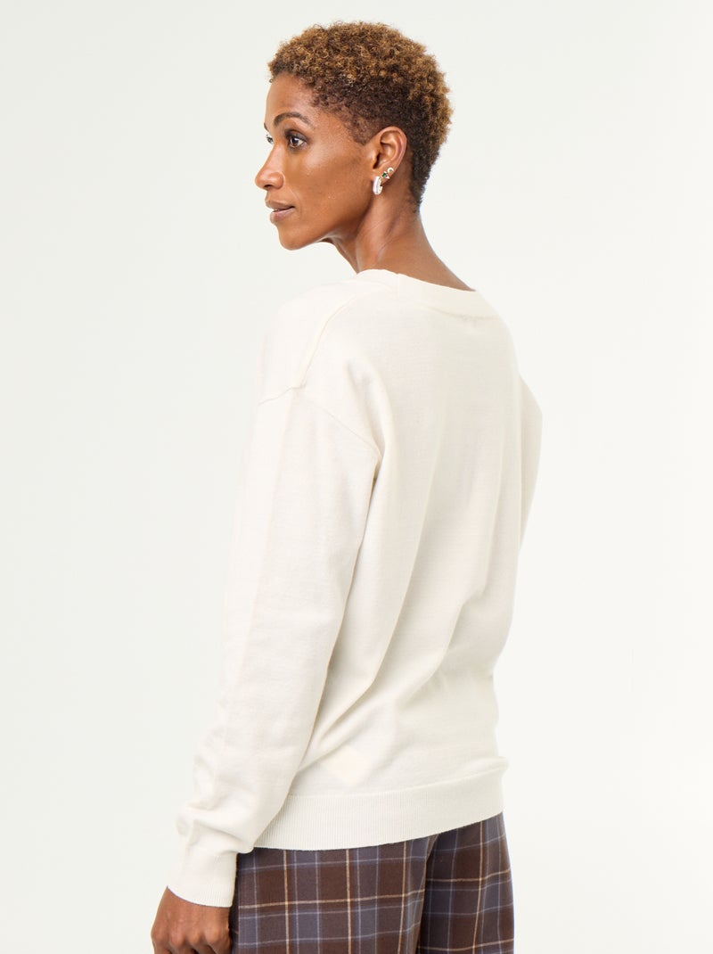 Maglione leggero con scollo a V Bianco - Kiabi