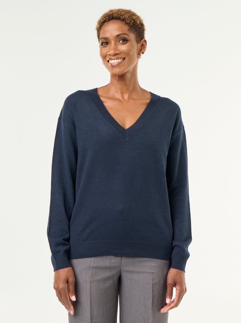 Maglione leggero con scollo a V Blu - Kiabi