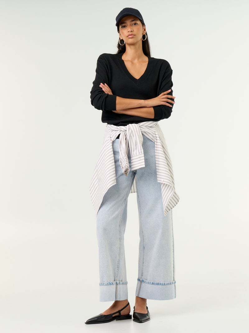 Maglione leggero con scollo a V Nero - Kiabi