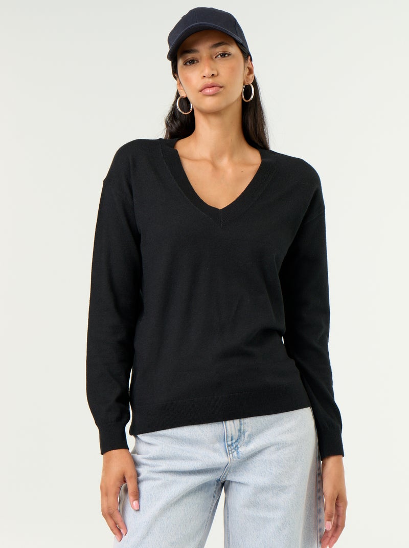 Maglione leggero con scollo a V Nero - Kiabi