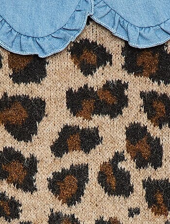 Maglione leopardato con colletto Claudine a volant