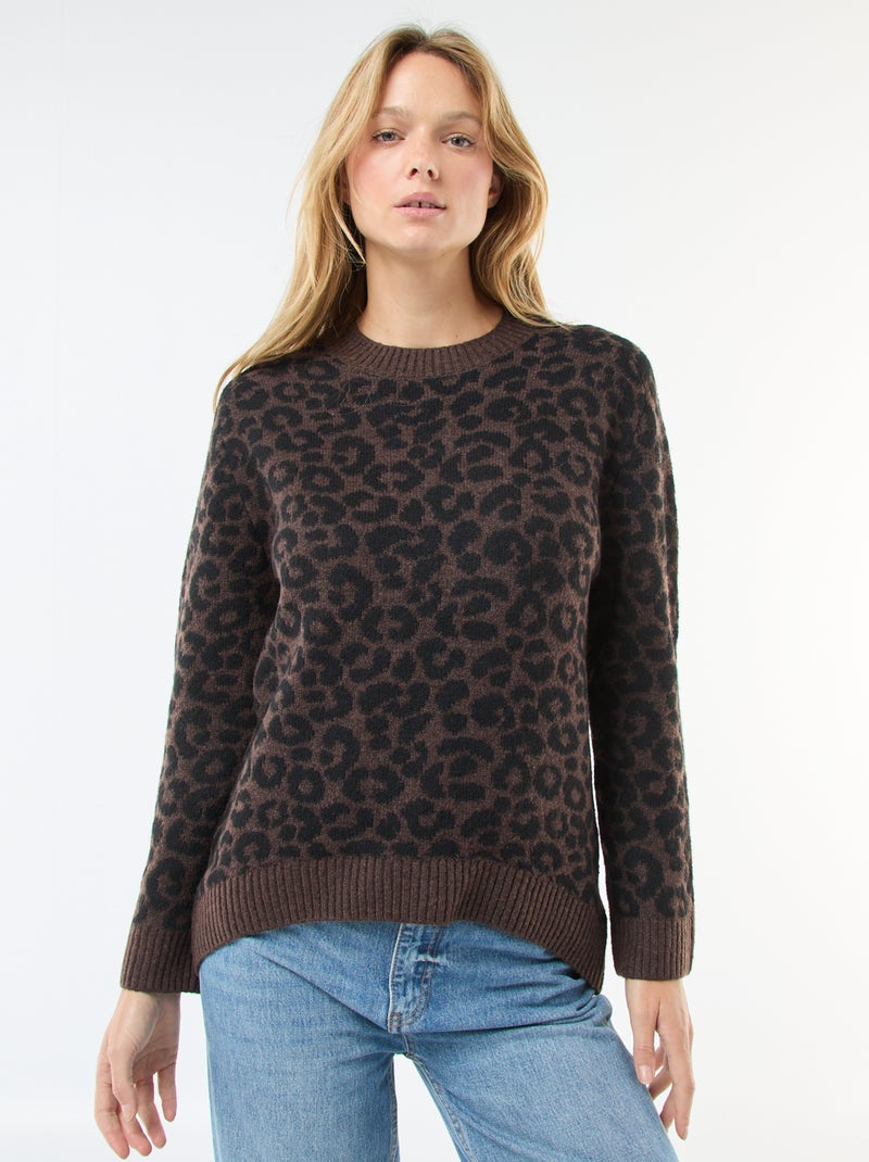 Maglione leopardato girocollo Marrone - Kiabi