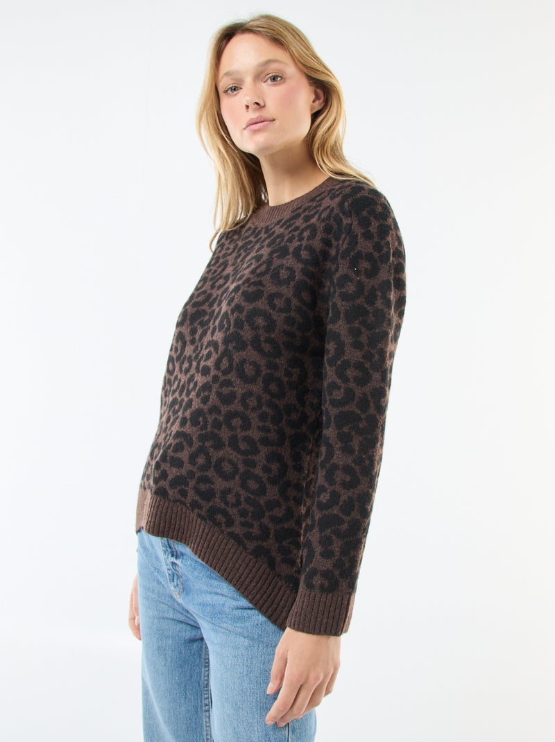 Maglione leopardato girocollo Marrone - Kiabi