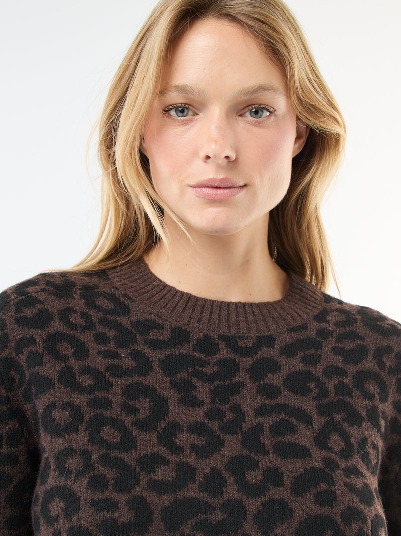 Maglione leopardato girocollo Marrone - Kiabi