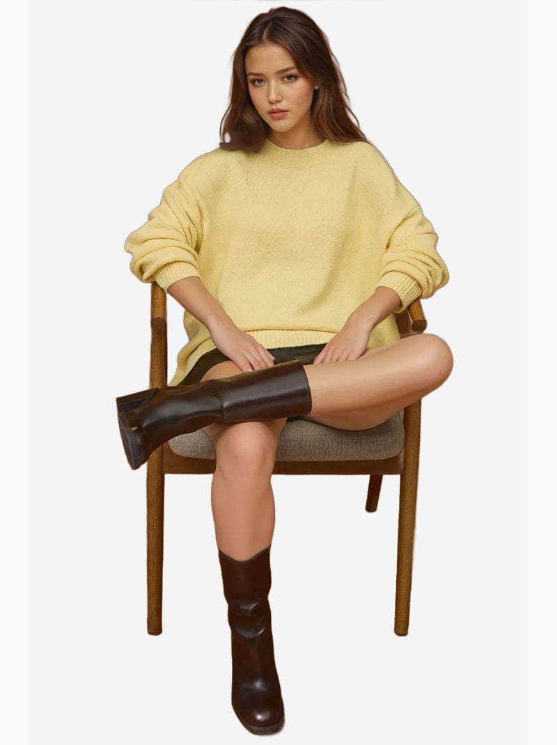 Maglione lungo a maglia spessa con girocollo hiccup Giallo limone - Kiabi