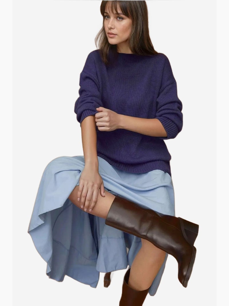 Maglione lungo a maglia spessa con girocollo hiccup Indaco - Kiabi