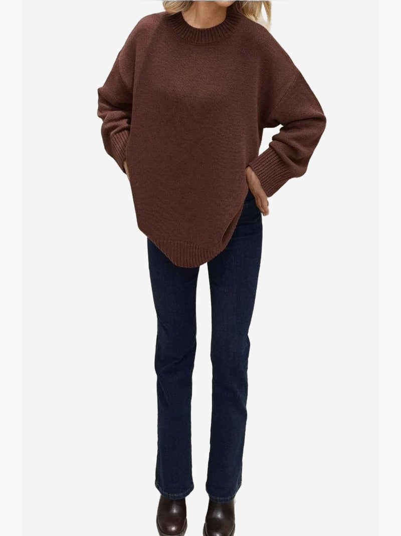 Maglione lungo a maglia spessa con girocollo hiccup Marrone cioccolato - Kiabi
