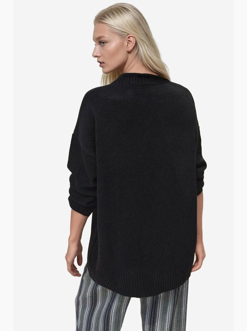 Maglione lungo a maglia spessa con girocollo hiccup Nero - Kiabi