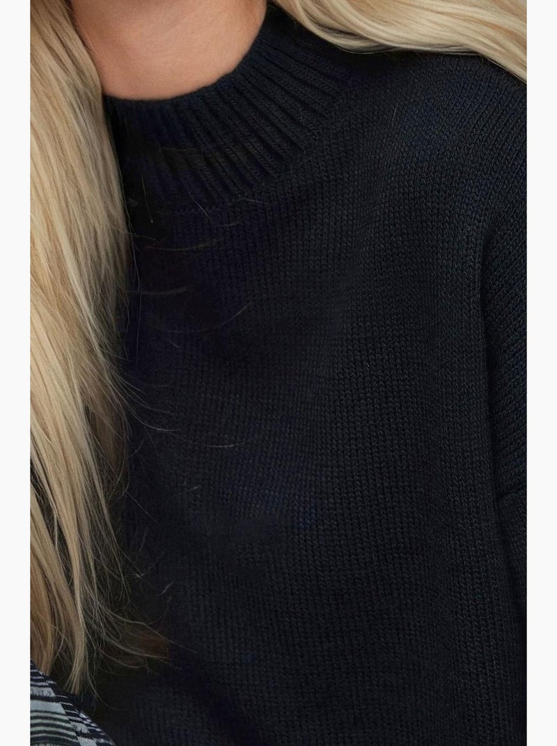 Maglione lungo a maglia spessa con girocollo hiccup Nero - Kiabi