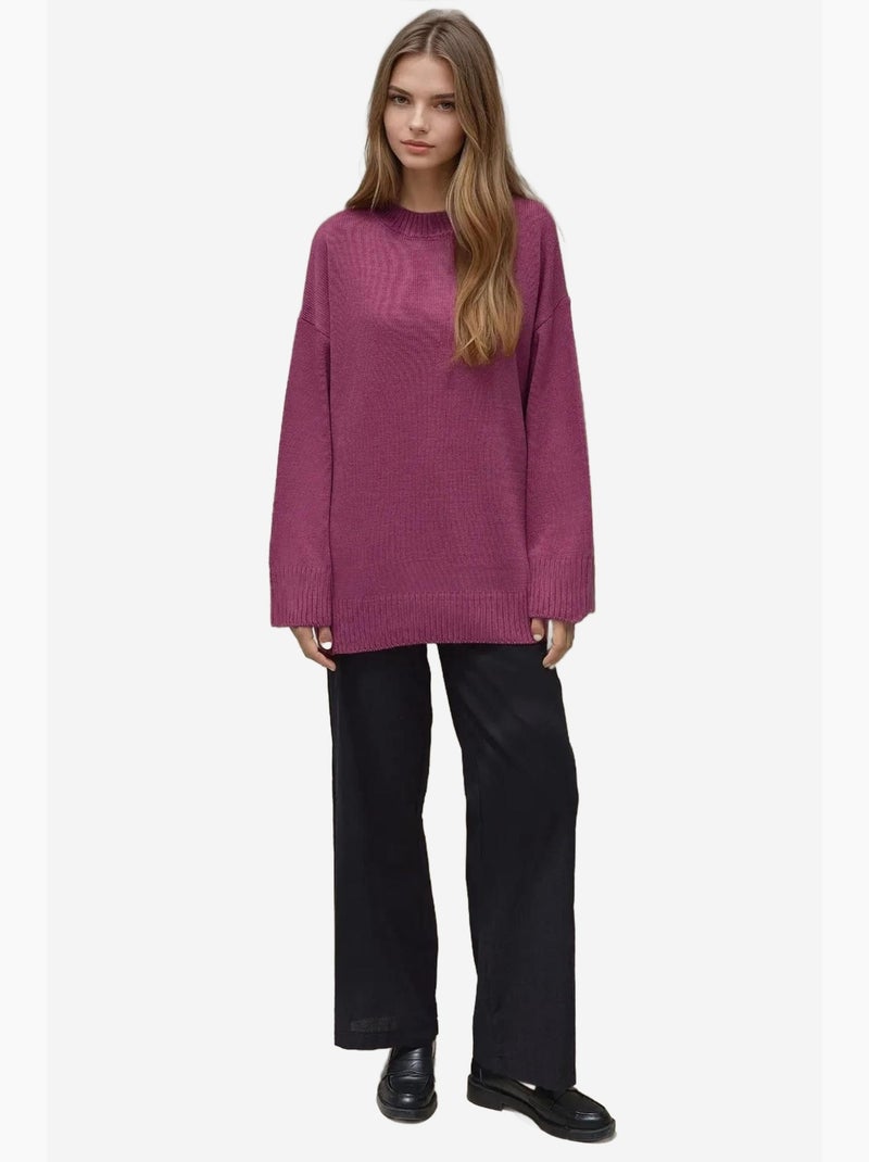 Maglione lungo a maglia spessa con girocollo hiccup Rosa antico - Kiabi