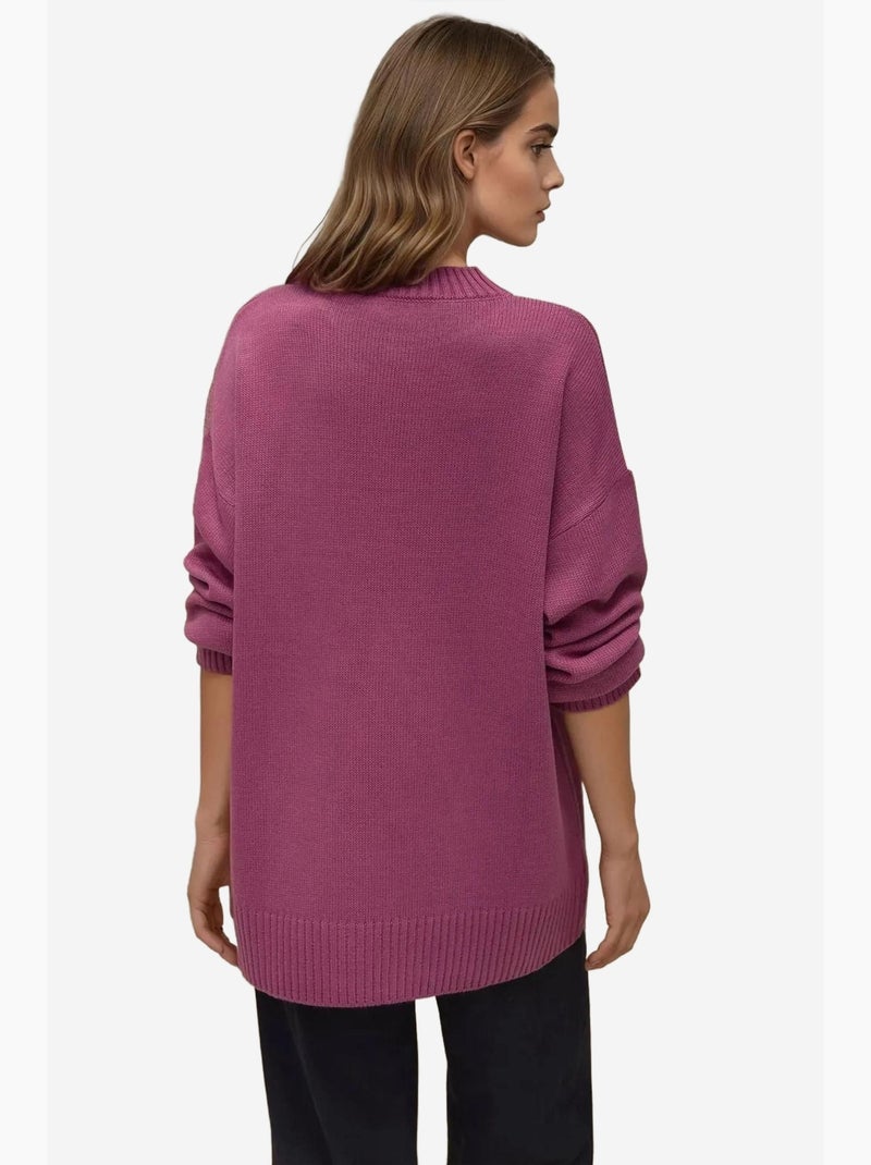 Maglione lungo a maglia spessa con girocollo hiccup Rosa antico - Kiabi