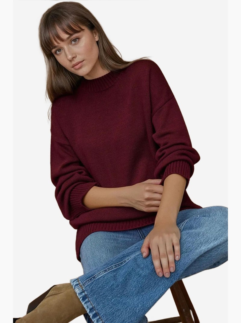 Maglione lungo a maglia spessa con girocollo hiccup Rosso bordeaux - Kiabi