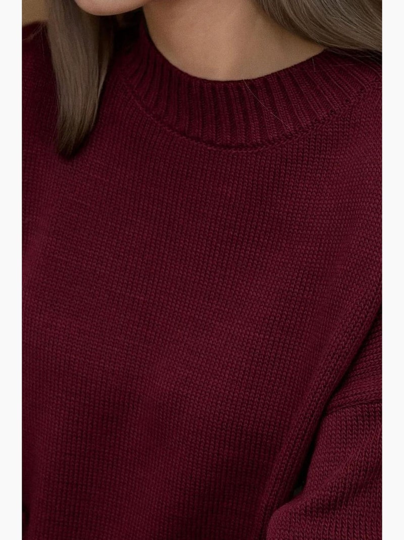 Maglione lungo a maglia spessa con girocollo hiccup Rosso bordeaux - Kiabi