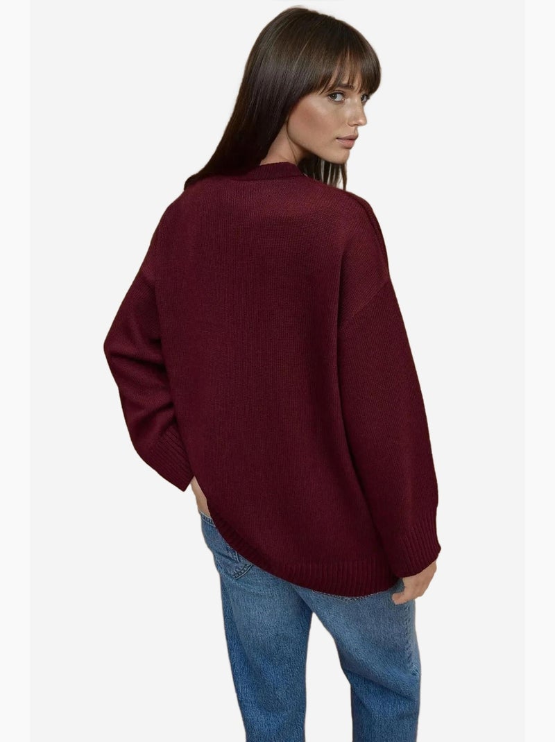 Maglione lungo a maglia spessa con girocollo hiccup Rosso bordeaux - Kiabi