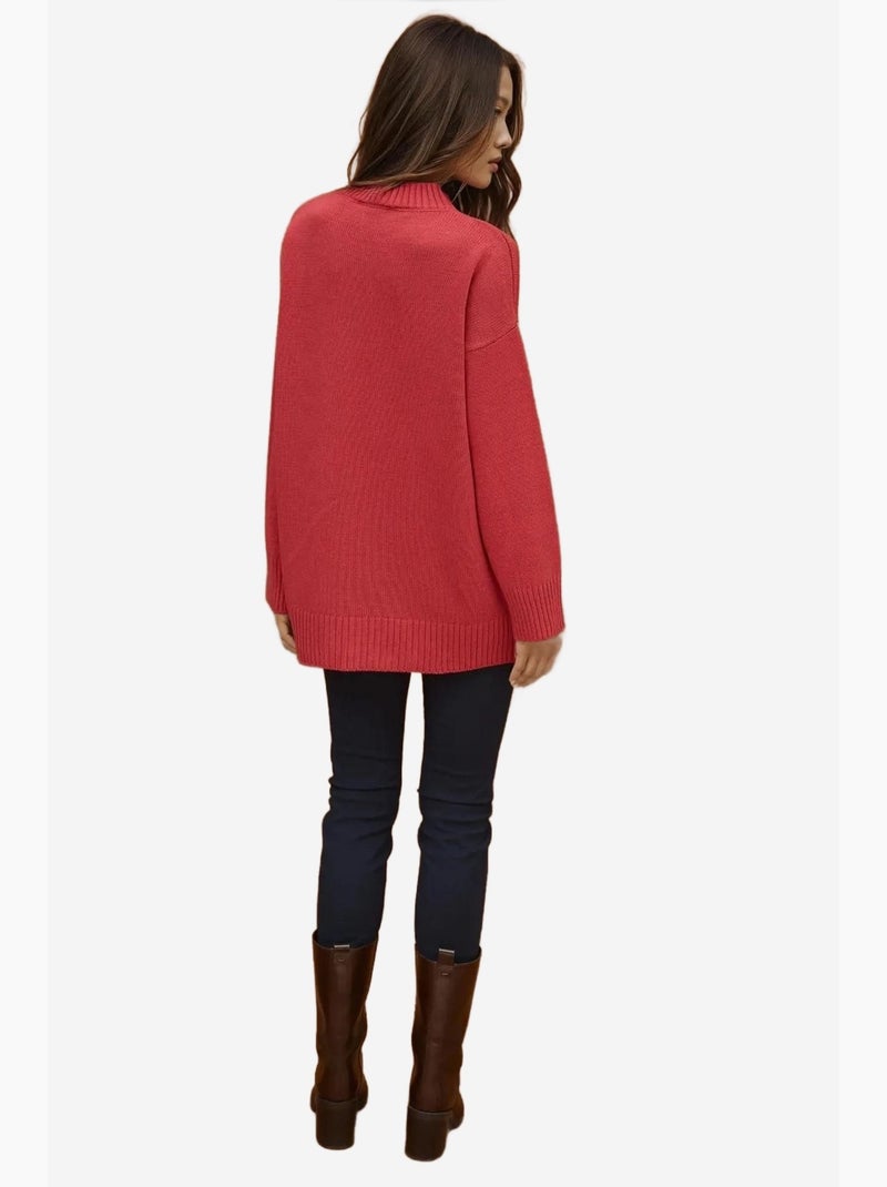 Maglione lungo a maglia spessa con girocollo hiccup Rosso scuro - Kiabi
