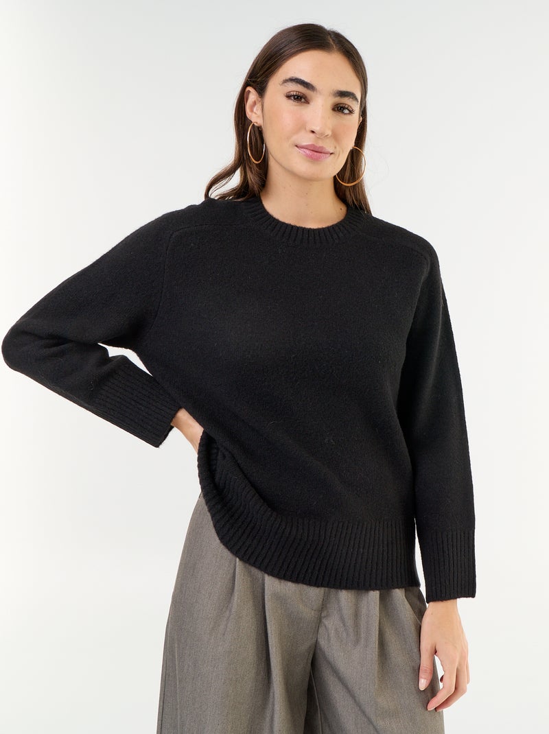 Maglione lungo in maglia mélange Nero - Kiabi
