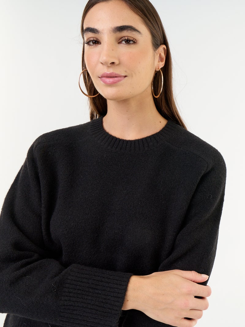 Maglione lungo in maglia mélange Nero - Kiabi
