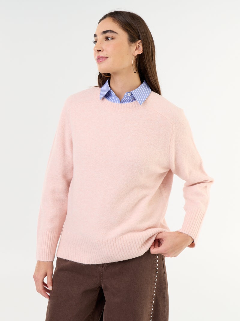 Maglione lungo in maglia mélange Rosa - Kiabi