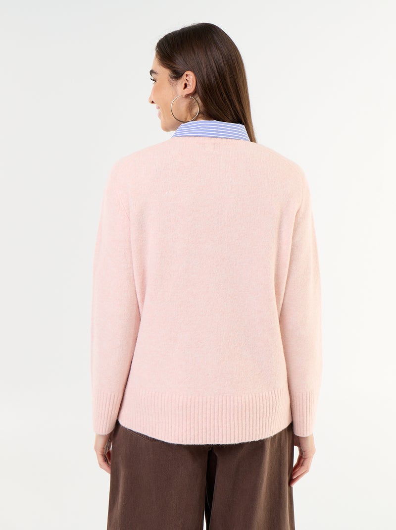 Maglione lungo in maglia mélange Rosa - Kiabi