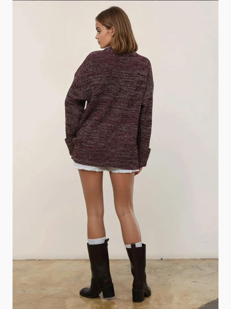Maglione lungo in maglia testurizzata relaxed fit con tasche hiccup Rosso bordeaux - Kiabi