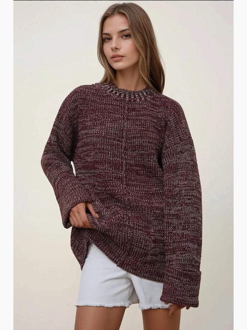 Maglione lungo in maglia testurizzata relaxed fit con tasche hiccup Rosso bordeaux - Kiabi