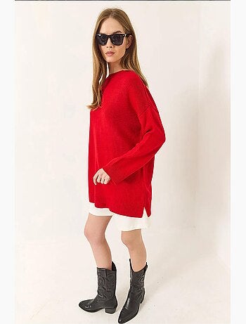 Maglione lungo oversize con scollo rotondo lucci