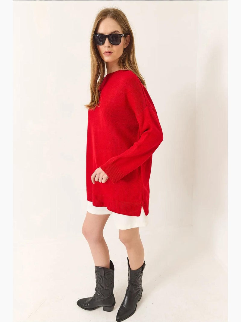 Maglione lungo oversize con scollo rotondo lucci Rosso - Kiabi