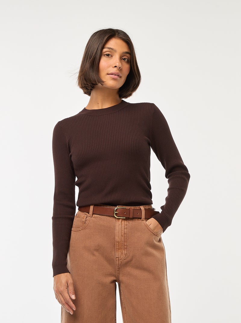 Maglione maniche lunghe a coste maniche lunghe Marrone - Kiabi