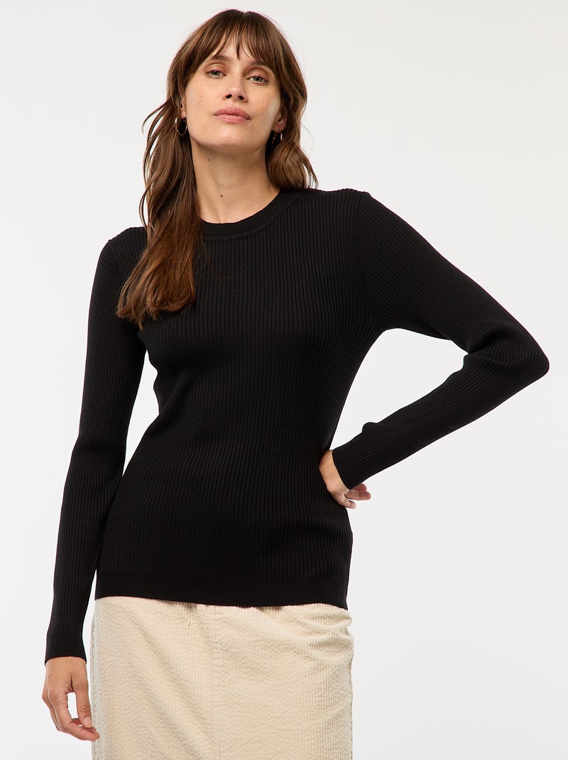 Maglione maniche lunghe a coste maniche lunghe nero - Kiabi