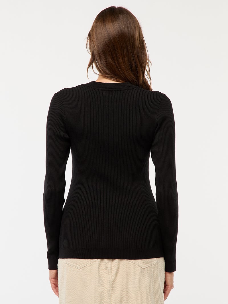 Maglione maniche lunghe a coste maniche lunghe nero - Kiabi