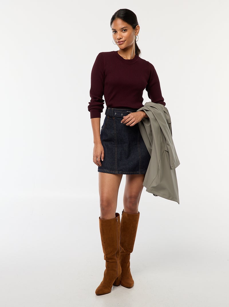 Maglione maniche lunghe a coste maniche lunghe Rosso - Kiabi
