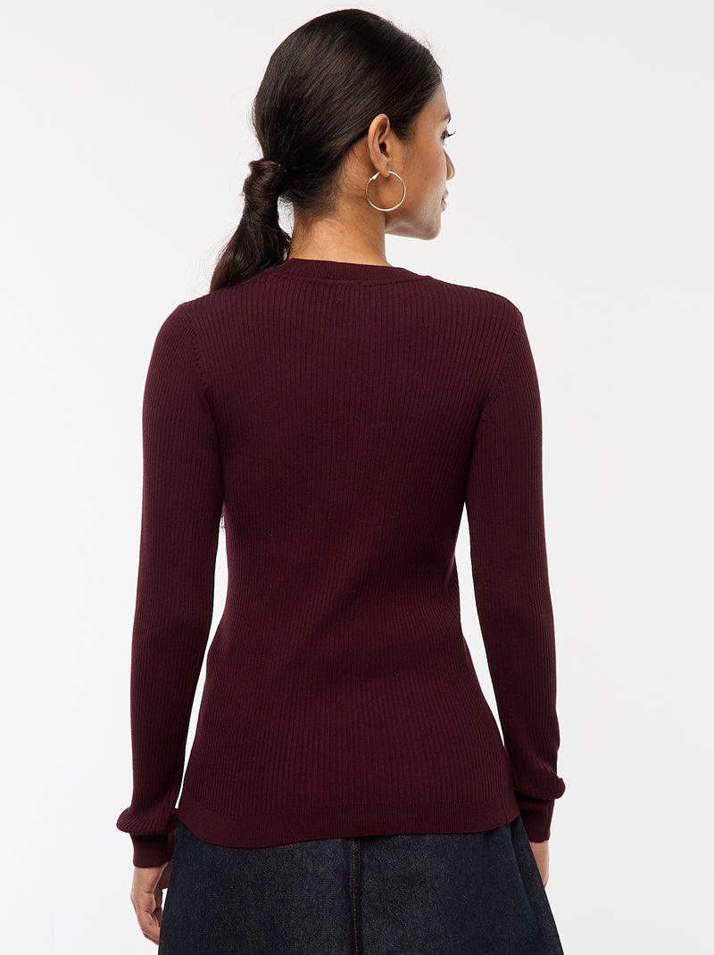 Maglione maniche lunghe a coste maniche lunghe Rosso - Kiabi