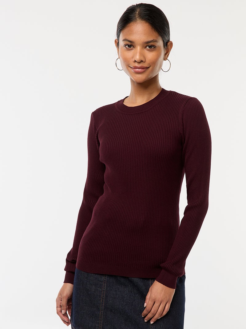 Maglione maniche lunghe a coste maniche lunghe Rosso - Kiabi