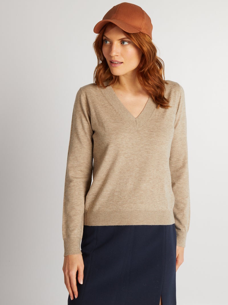 Maglioni Da Donna Con Scollo A V Color Albicocca E Maniche Lunghe Maglioni Oversize In Poliestere