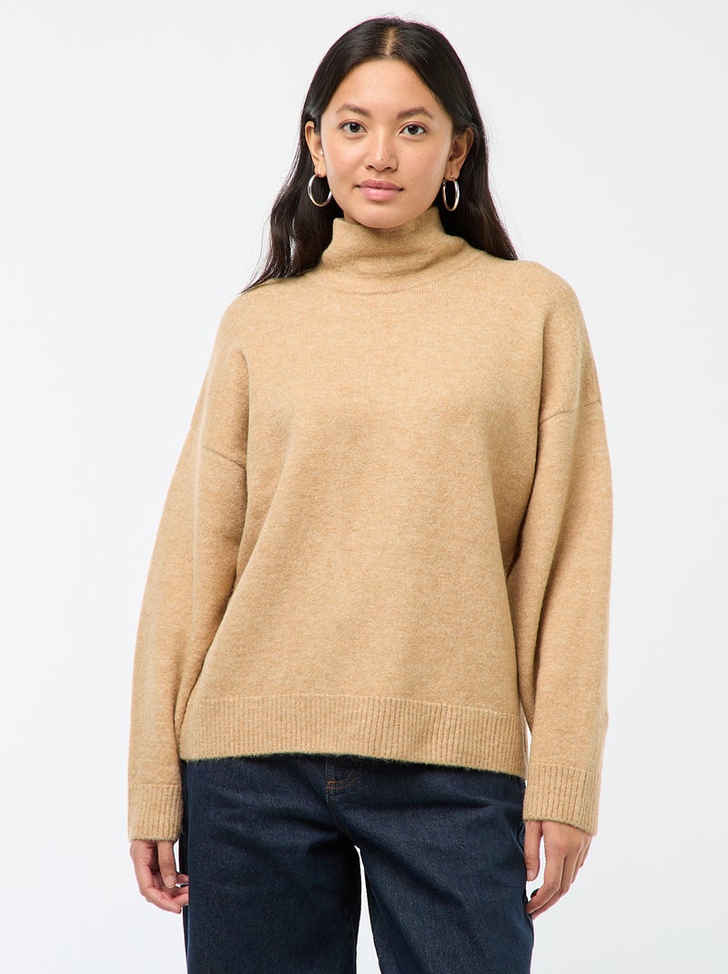 Maglione morbido con spacco gioiello sulla schiena Beige - Kiabi
