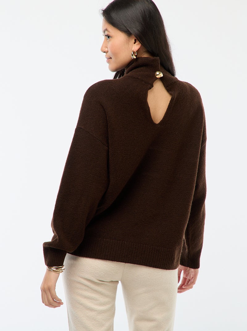Maglione morbido con spacco gioiello sulla schiena Marrone - Kiabi