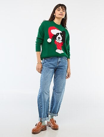 Maglione natalizio con stampa cane