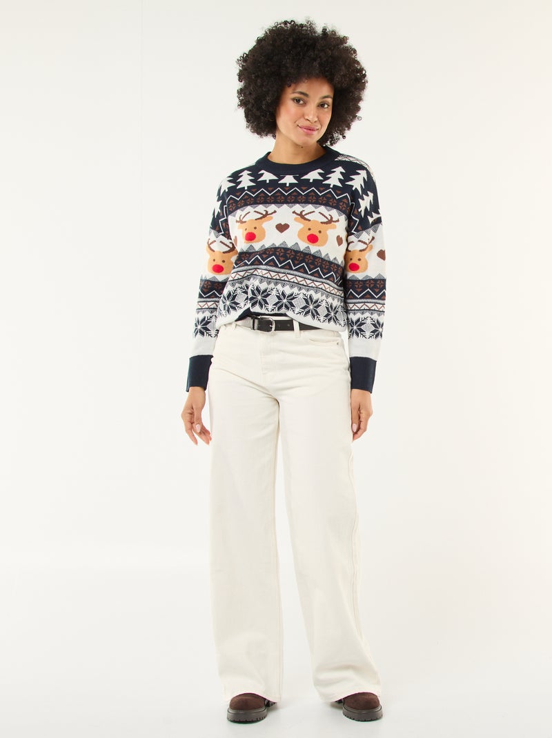Maglione natalizio in jacquard 'renna' Blu - Kiabi