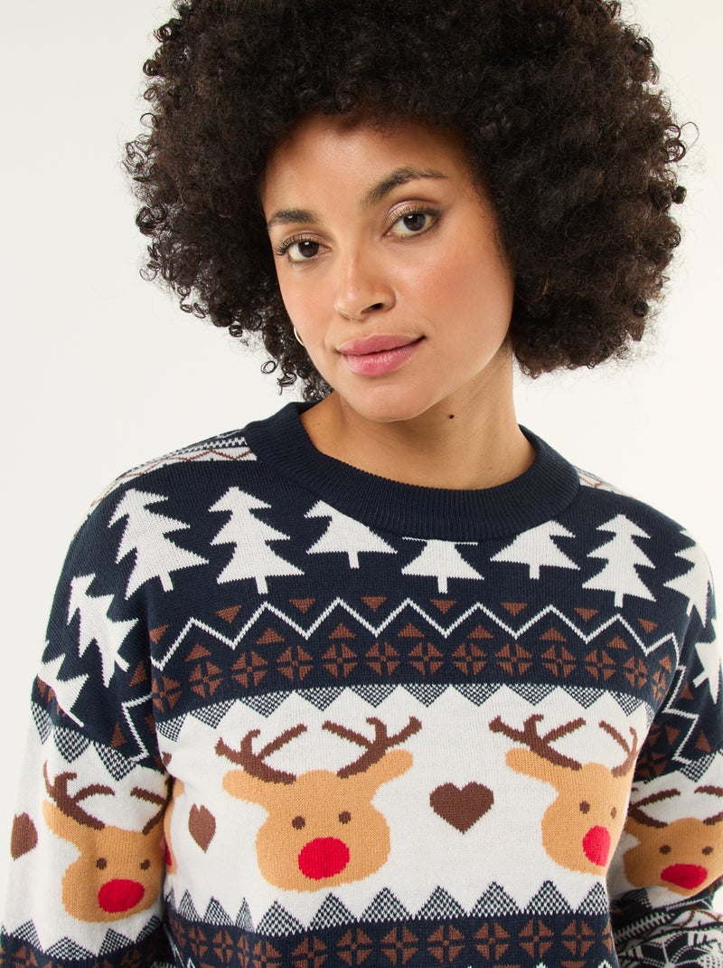 Maglione natalizio in jacquard 'renna' Blu - Kiabi