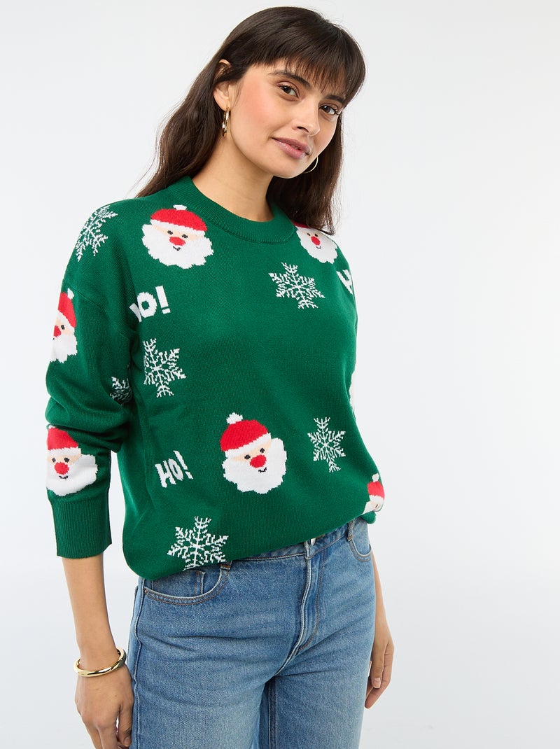Maglione Natalizio Donna Happy Reindeer – Renne E Fiocchi Di Neve, Plus Size, Lunghezza 72 Cm, Rosso - 6