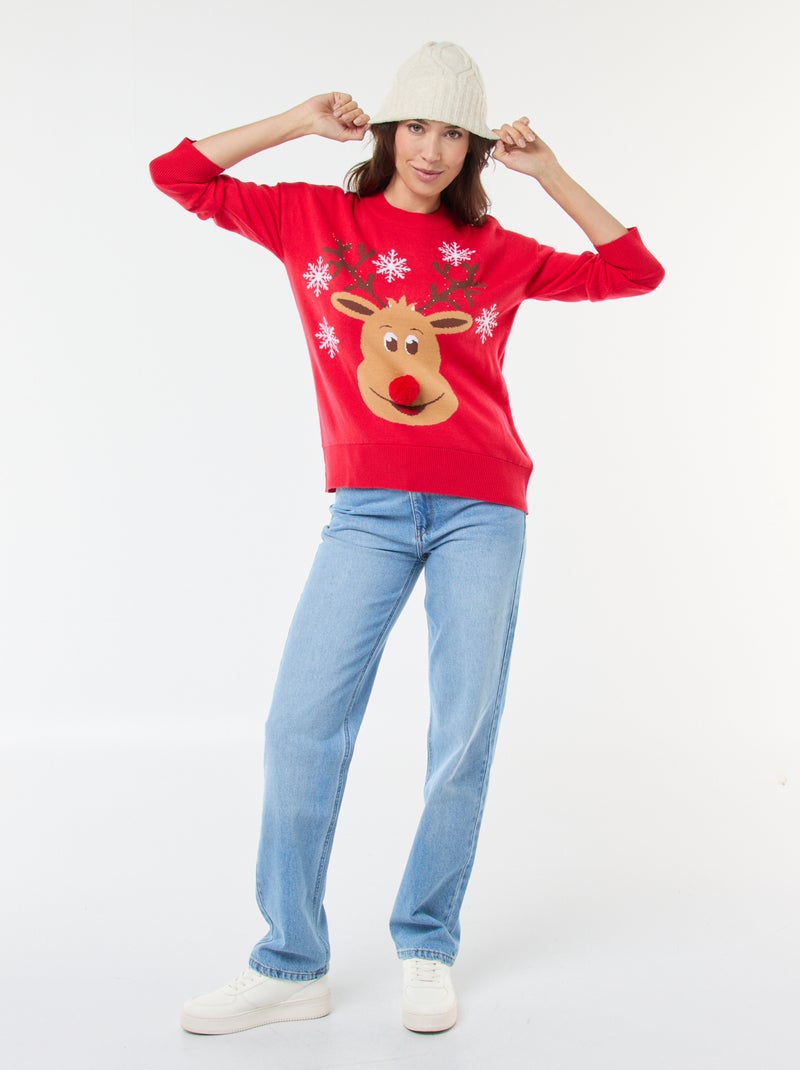 Maglione natalizio stampato 'renna' Rosso - Kiabi