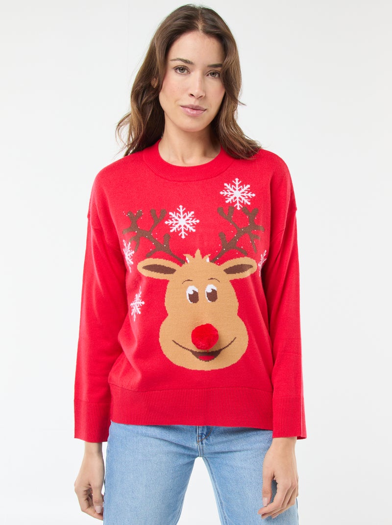 Maglione natalizio stampato 'renna' Rosso - Kiabi