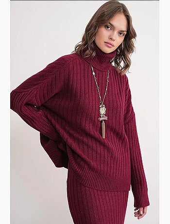 Maglione oversize a coste con collo alto mixray