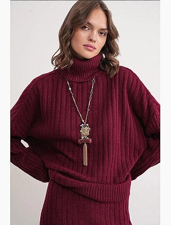 Maglione oversize a coste con collo alto mixray