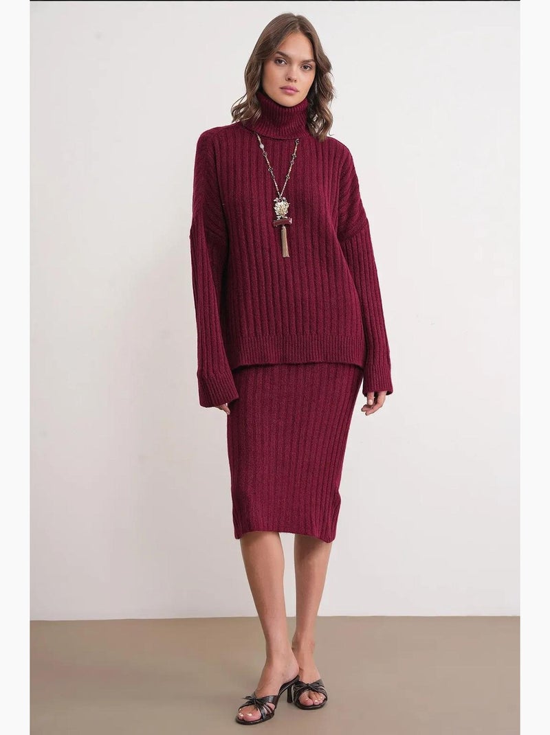 Maglione oversize a coste con collo alto mixray Rosso bordeaux - Kiabi