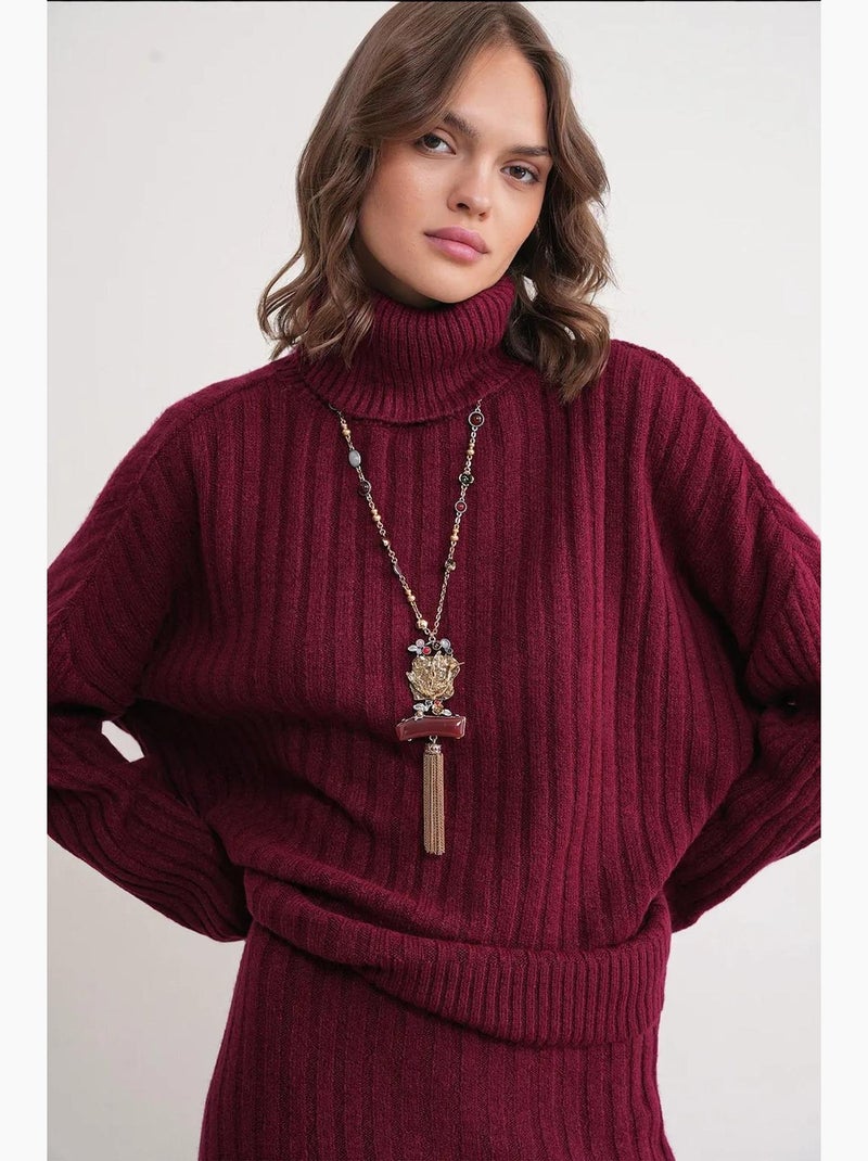 Maglione oversize a coste con collo alto mixray Rosso bordeaux - Kiabi