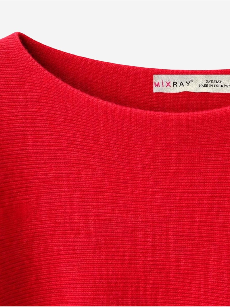 Maglione oversize a coste con scollo a barca mixray Rosso - Kiabi