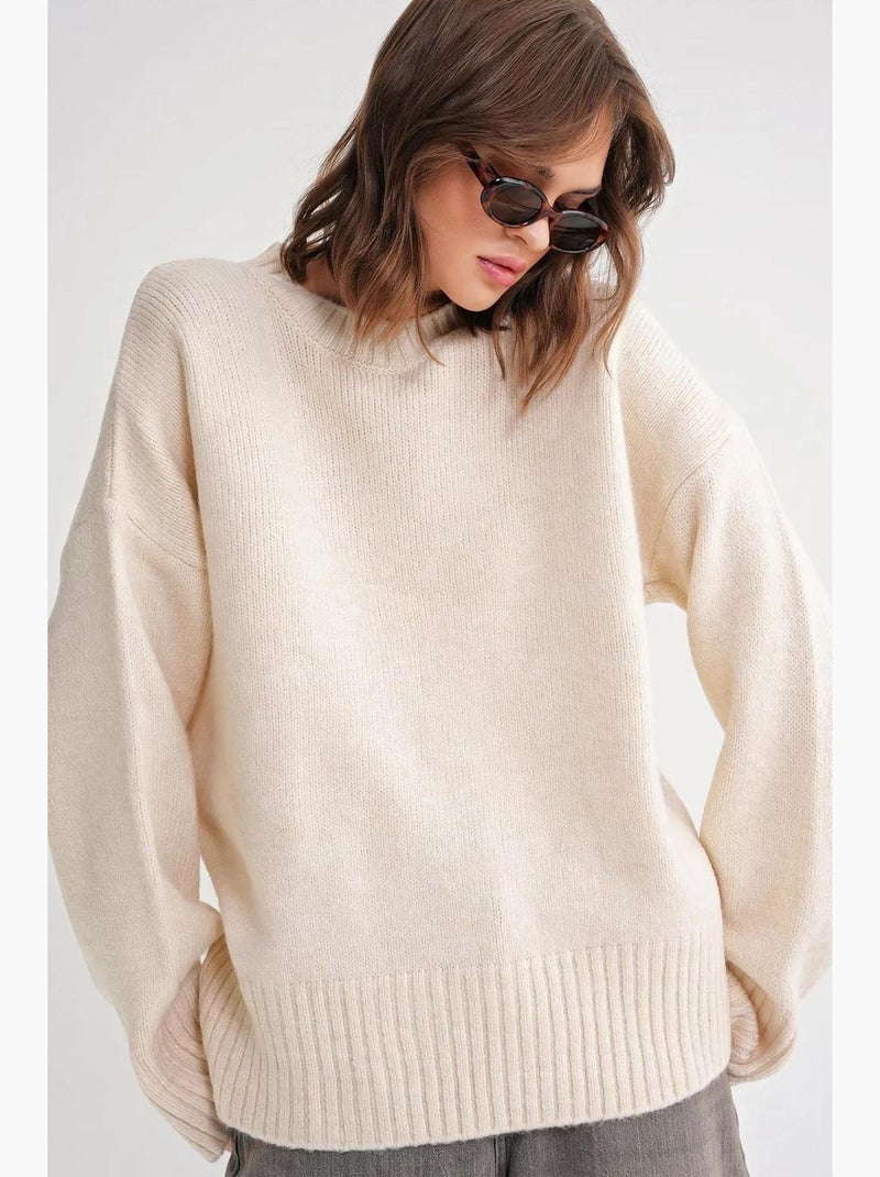 Maglione oversize a coste in maglia con girocollo mixray Crema - Kiabi