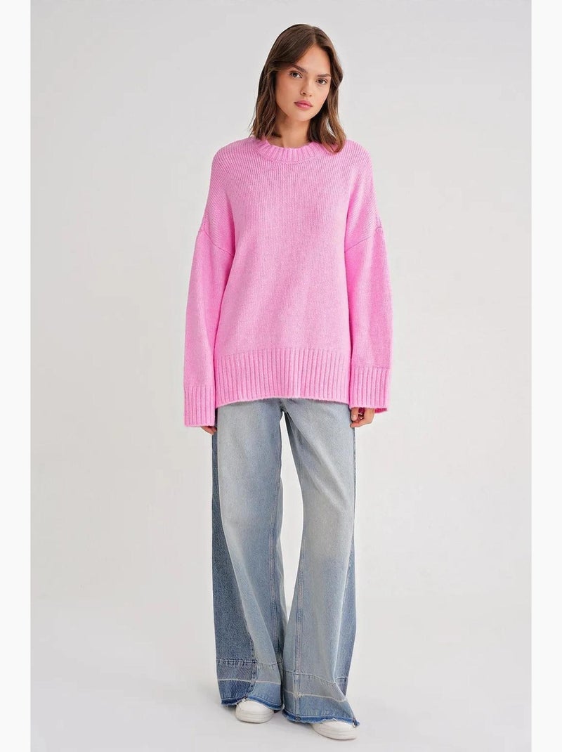 Maglione oversize a coste in maglia con girocollo mixray Rosa pallido - Kiabi